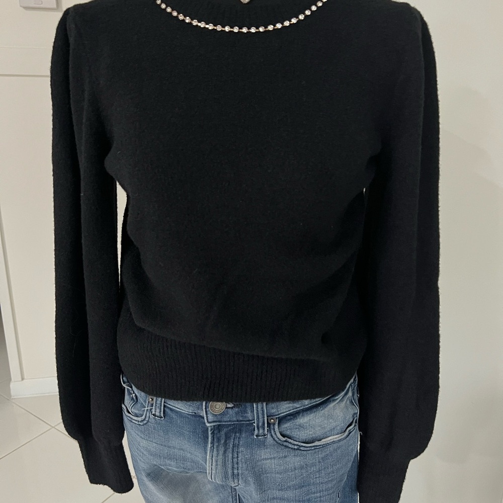 Draper James RSVP BLACK EMBELLISHED SWEATER Puffed Sleeve Woman’s Small